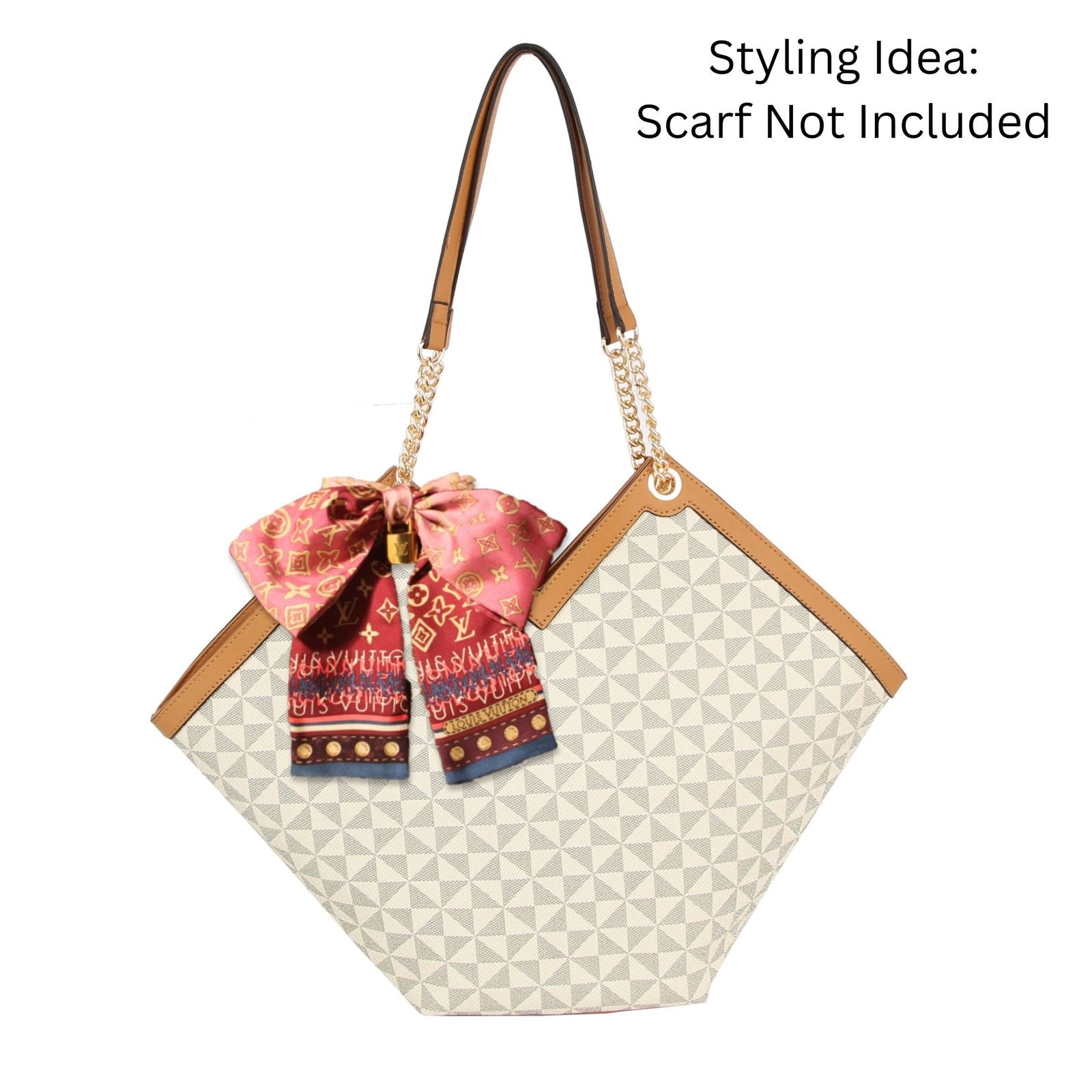 Tote Beige Diamond Plaid Geometric Shoulder Bag
